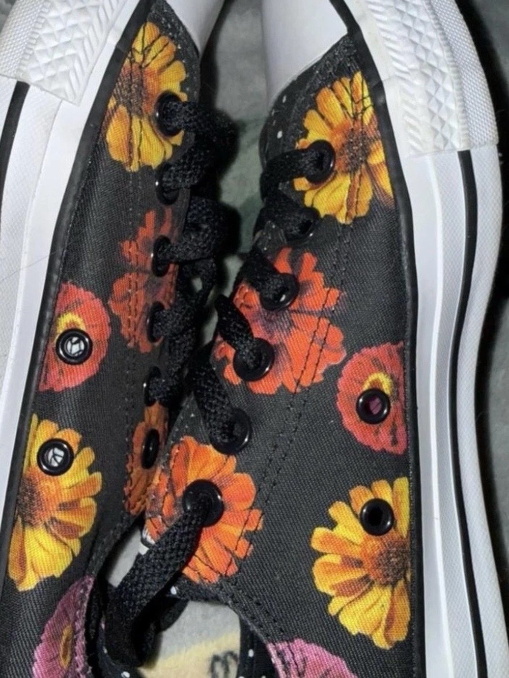 Converse Black Low-Top Sneakers with Orange, Yellow & Pink Floral Print - Picture 3 of 6